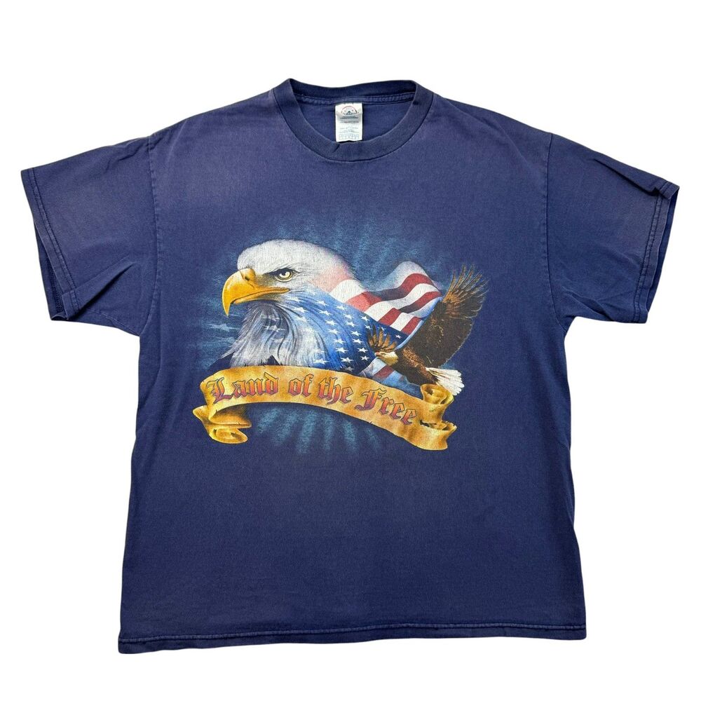 Land Of The Free Shirt Mens Large Blue Bald Eagle USA Flag America Delta Vintage